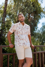 Mojito Men's Resort Style Casual Linen-Look Modern Print Shirt
