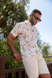 Mojito Men's Resort Style Casual Linen-Look Modern Print Shirt