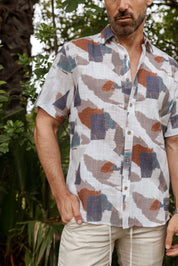 Men's Resort Style Casual Linen Blend Colorful Abstract Print Shirt
