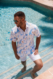 Mojito Men's Resort Style Casual Festive Print Searsucker Textured Shirt