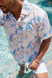 Mojito Men's Resort Style Casual Festive Print Searsucker Textured Shirt