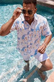 Mojito Men's Resort Style Casual Festive Print Searsucker Textured Shirt