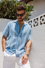 Camisa informal de lino con estampado estilo resort para hombre