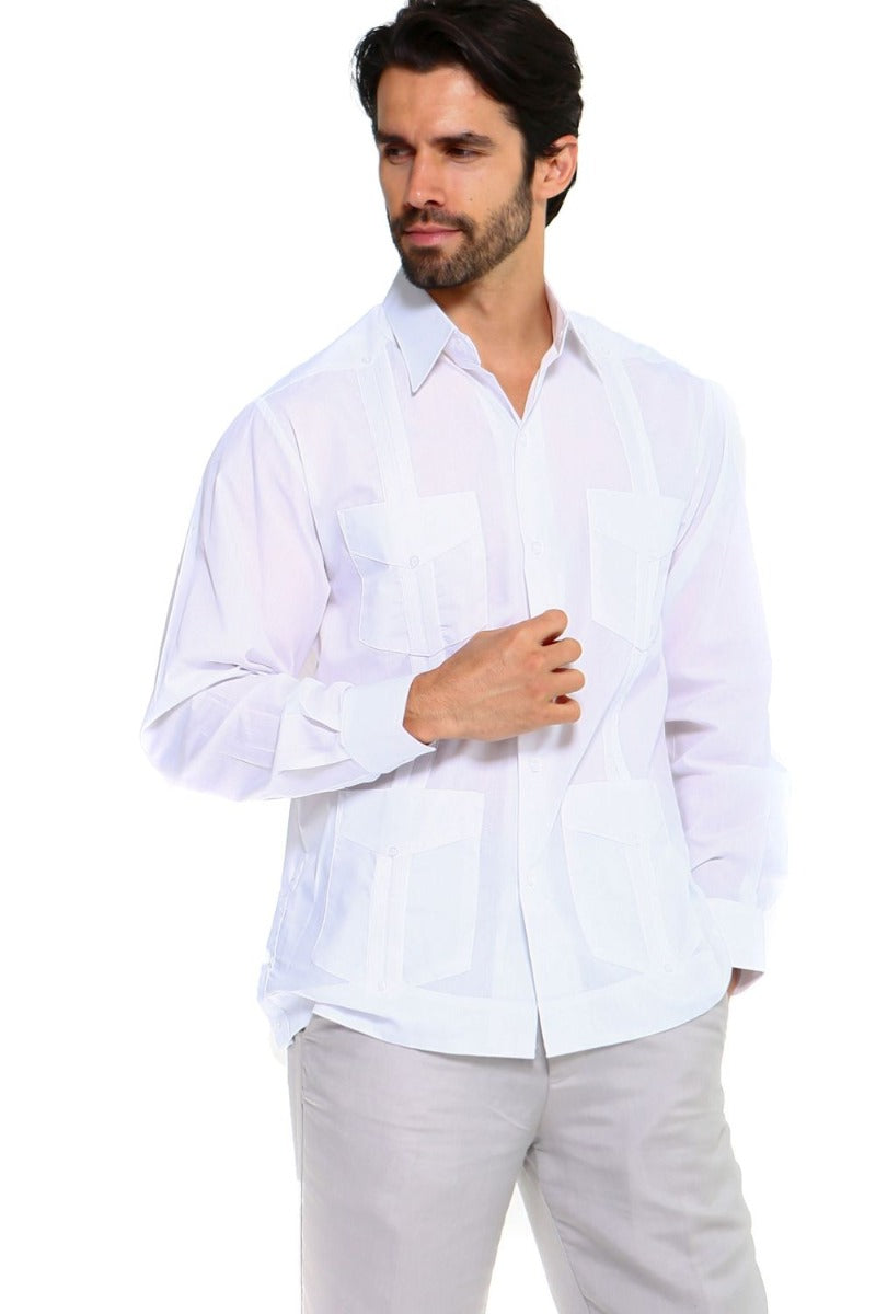 Men's Plus Size Classic Four-Pocket Long Sleeve Guayabera Shirt 3X-8X
