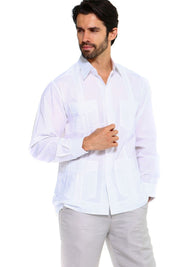 Men's Plus Size Classic Four-Pocket Long Sleeve Guayabera Shirt 3X-8X