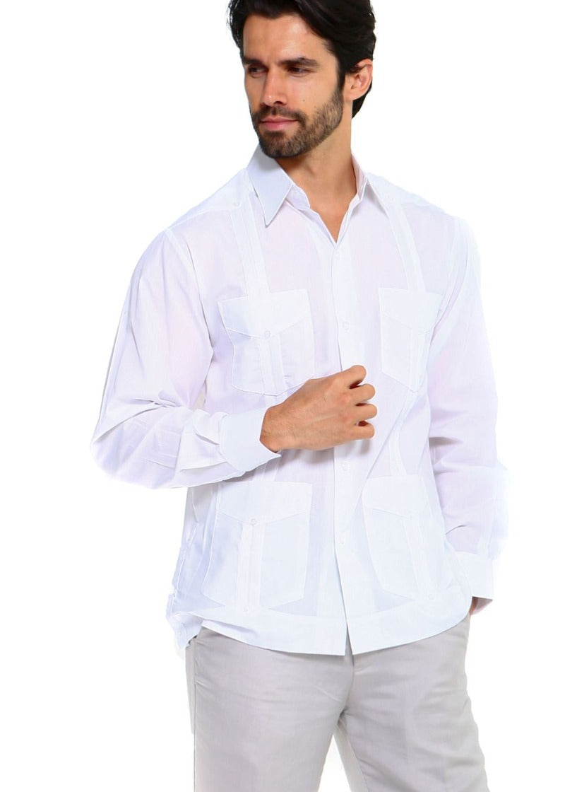 Classic Cotton Blend Guayabera Shirt Long Sleeve