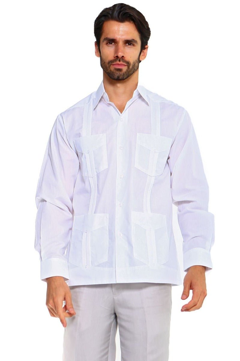 Guayabera clásica de mezcla de algodón de manga larga
