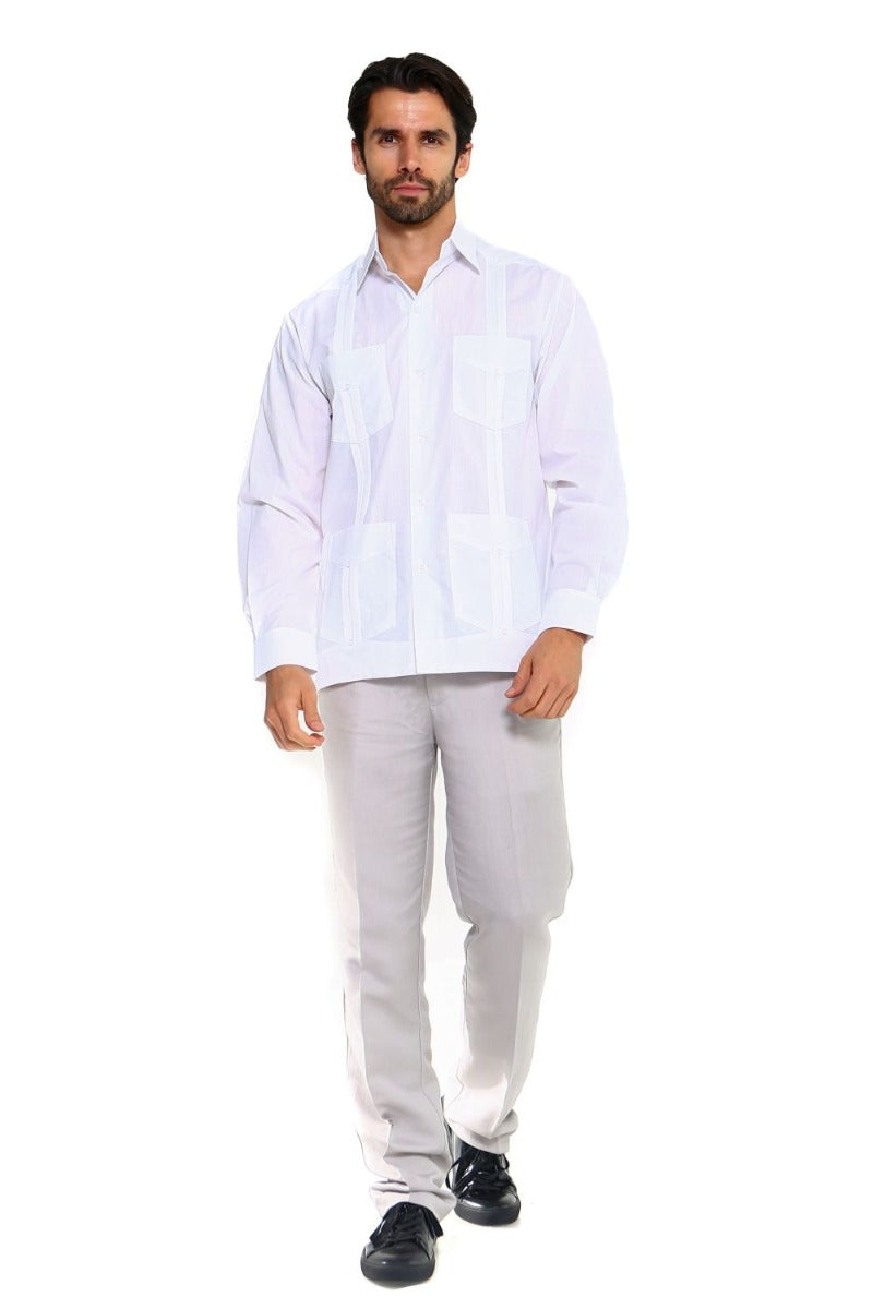 Men's Plus Size Classic Four-Pocket Long Sleeve Guayabera Shirt 3X-8X