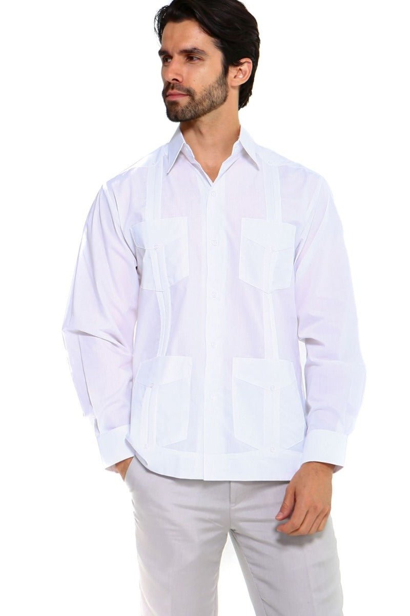 Guayabera clásica de mezcla de algodón de manga larga