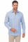 Front view of a man wearing a light blue, long-sleeve Irish Linen Four Pocket Guayabera Shirt.