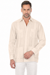 100% Irish Linen Four Pocket Guayabera Long Sleeve with French Cuff