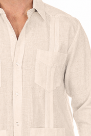 NC-2588 Natural 100% Irish Linen Four Pocket Guayabera Long Sleeve French Cuff