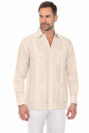 NC-2588 Natural 100% Irish Linen Four Pocket Guayabera Long Sleeve French Cuff