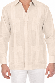 NC-2588 Natural 100% Irish Linen Four Pocket Guayabera Long Sleeve French Cuff