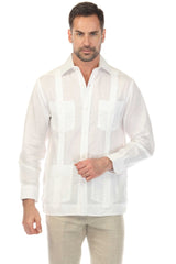 Camisa Guayabera Clásica Premium de Lino Irlandés 100% para Hombre, Manga Larga