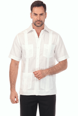Guayabera de manga corta de lino 100% irlandés con cuatro bolsillos