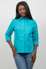 Camisa Guayabera 100% Lino Manga 3/4 4 Bolsillos