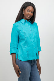 100% Linen Guayabera Shirt 3/4 Sleeve 4 Pocket