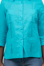 100% Linen Guayabera Shirt 3/4 Sleeve 4 Pocket