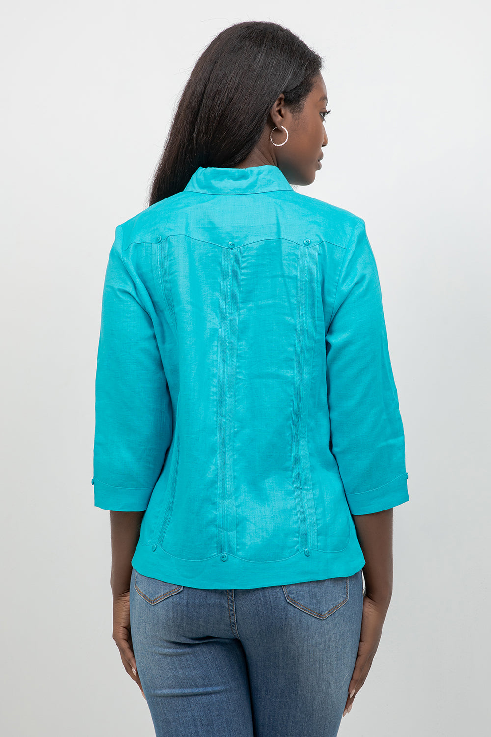 100% Linen Guayabera Shirt 3/4 Sleeve 4 Pocket