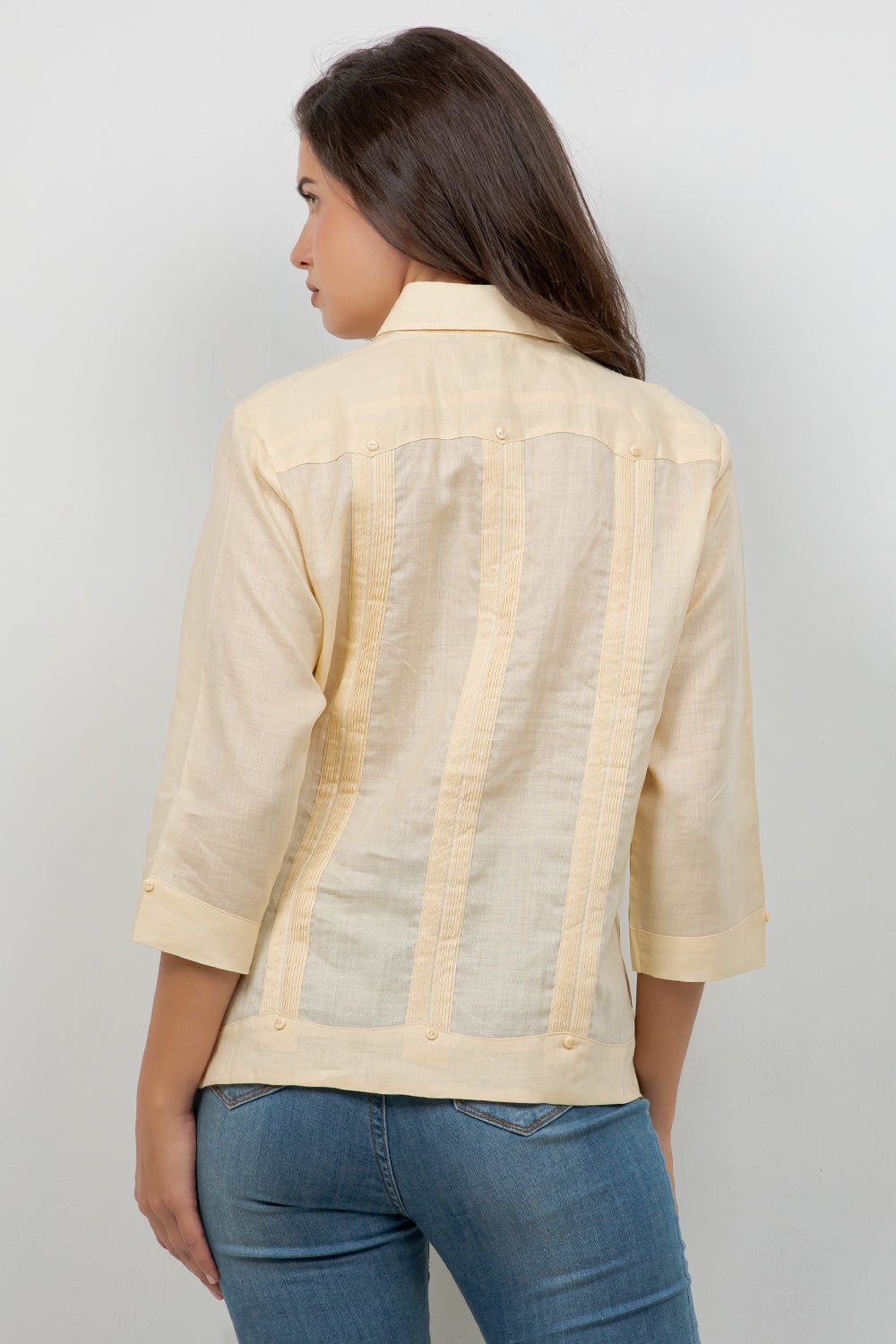 100% Linen Guayabera Shirt 3/4 Sleeve 4 Pocket