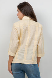 100% Linen Guayabera Shirt 3/4 Sleeve 4 Pocket