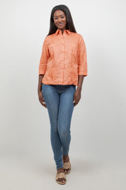 100% Linen Guayabera Shirt 3/4 Sleeve 4 Pocket
