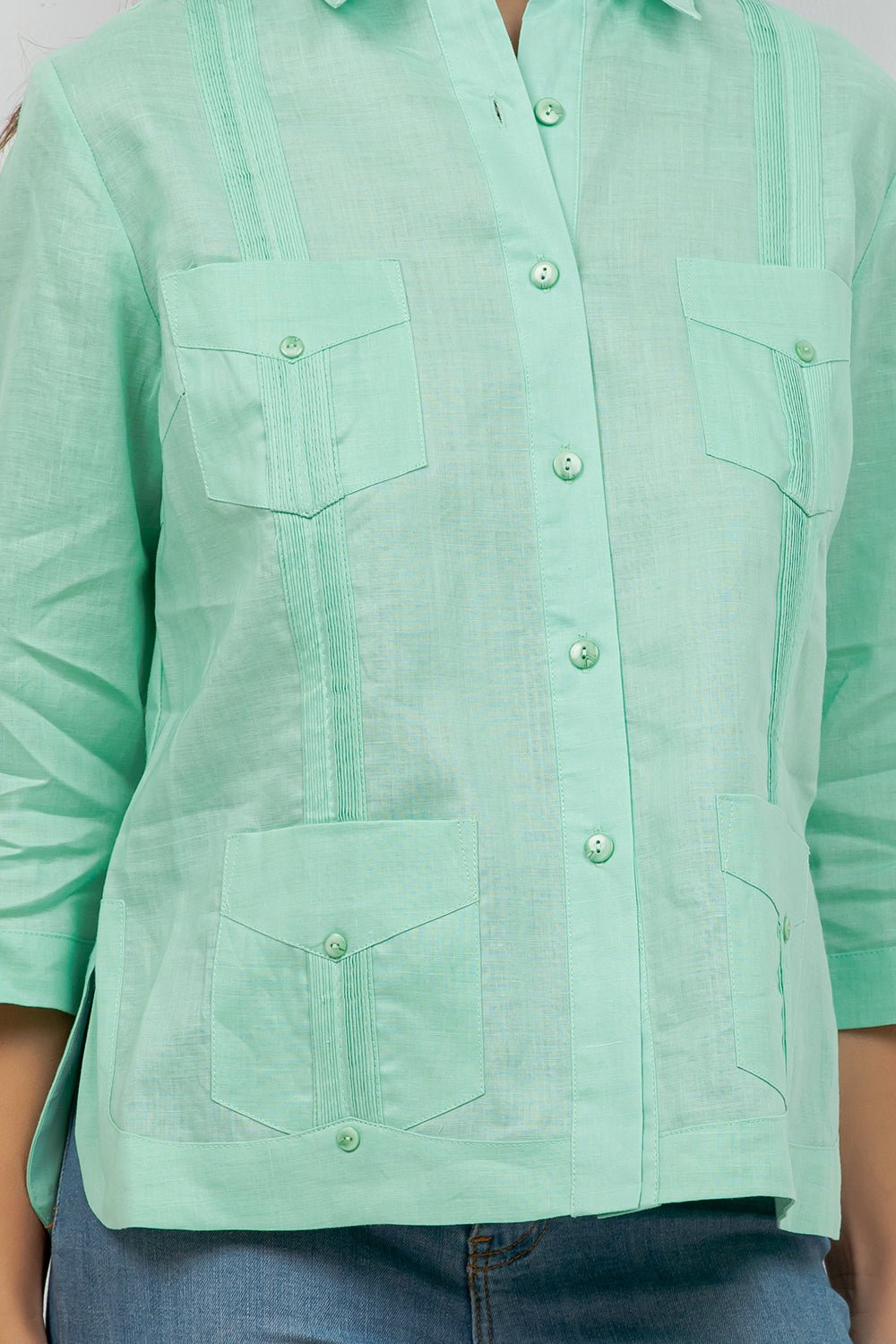 Women's 100% Linen Guayabera Shirt 3/4 Sleeve 4-Pocket Cuban  Mojito  Collection