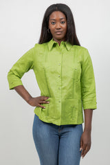 Camisa Guayabera 100% Lino Manga 3/4 4 Bolsillos