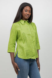 100% Linen Guayabera Shirt 3/4 Sleeve 4 Pocket