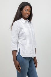 100% Linen Guayabera Shirt 3/4 Sleeve 4 Pocket