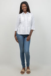 100% Linen Guayabera Shirt 3/4 Sleeve 4 Pocket