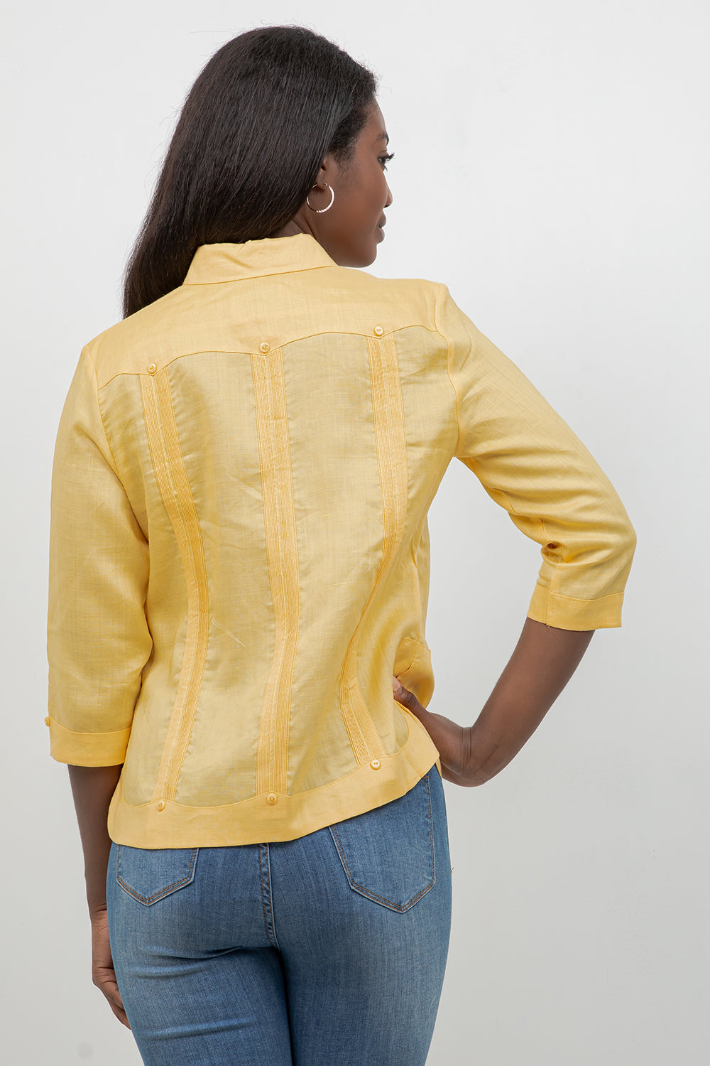 100% Linen Guayabera Shirt 3/4 Sleeve 4 Pocket