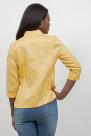 100% Linen Guayabera Shirt 3/4 Sleeve 4 Pocket