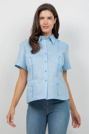 100% Linen Guayabera Shirt Short Sleeve 4 Pocket