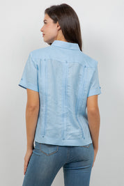 100% Linen Guayabera Shirt Short Sleeve 4 Pocket