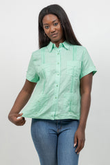 Camisa Guayabera de Lino 100% Manga Corta 4 Bolsillos