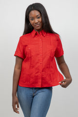 Camisa Guayabera de Lino 100% Manga Corta 4 Bolsillos