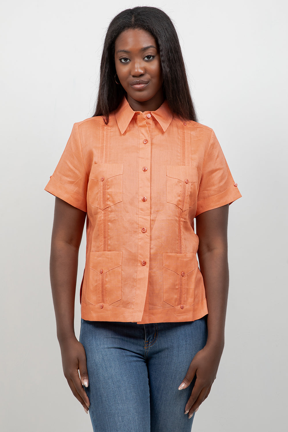 100% Linen Guayabera Shirt Short Sleeve 4 Pocket