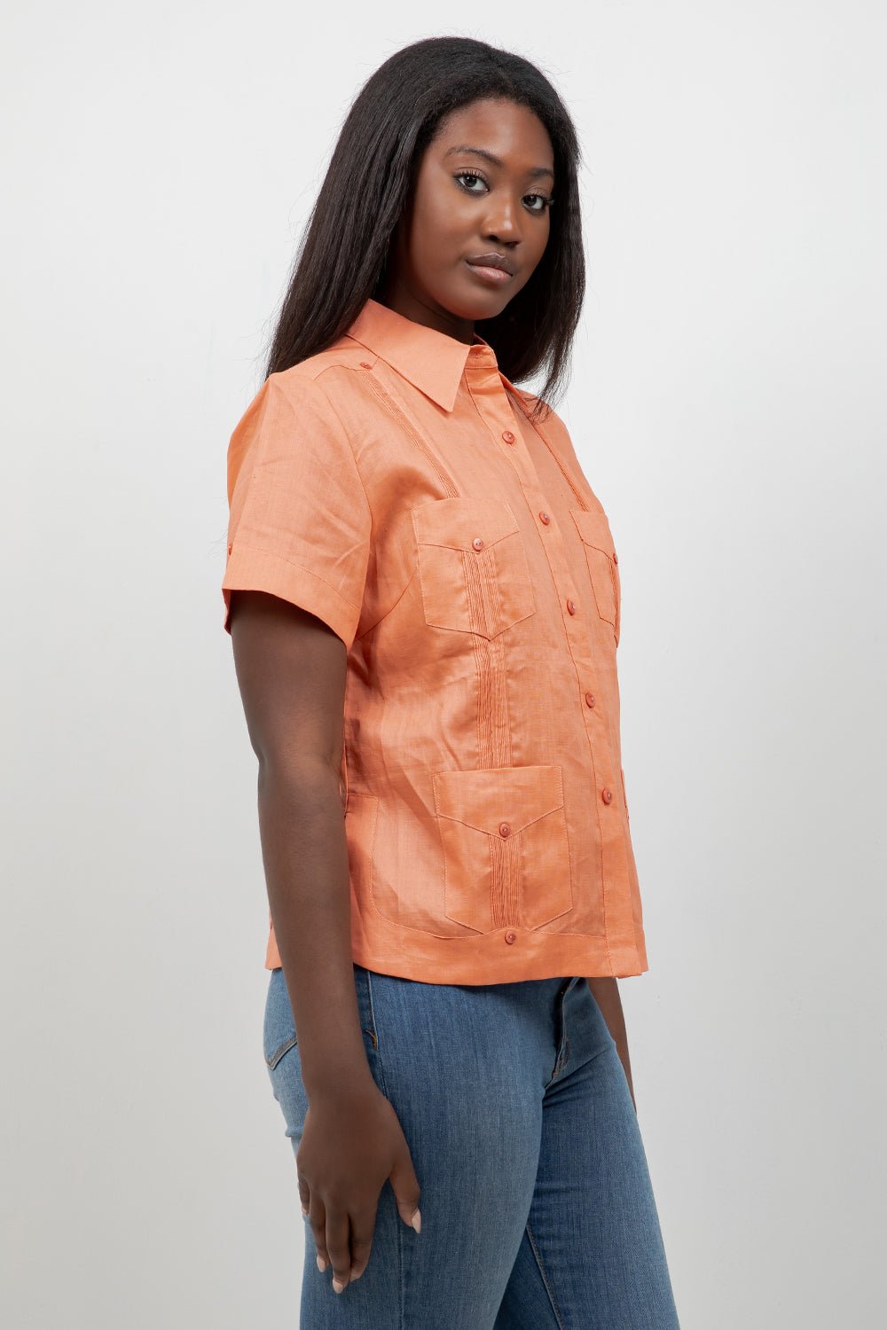 100% Linen Guayabera Shirt Short Sleeve 4 Pocket