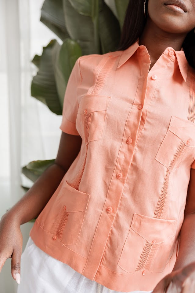 Mojito Women's 100% Linen Traditional 4 Pocket Short Sleeve Guayabera