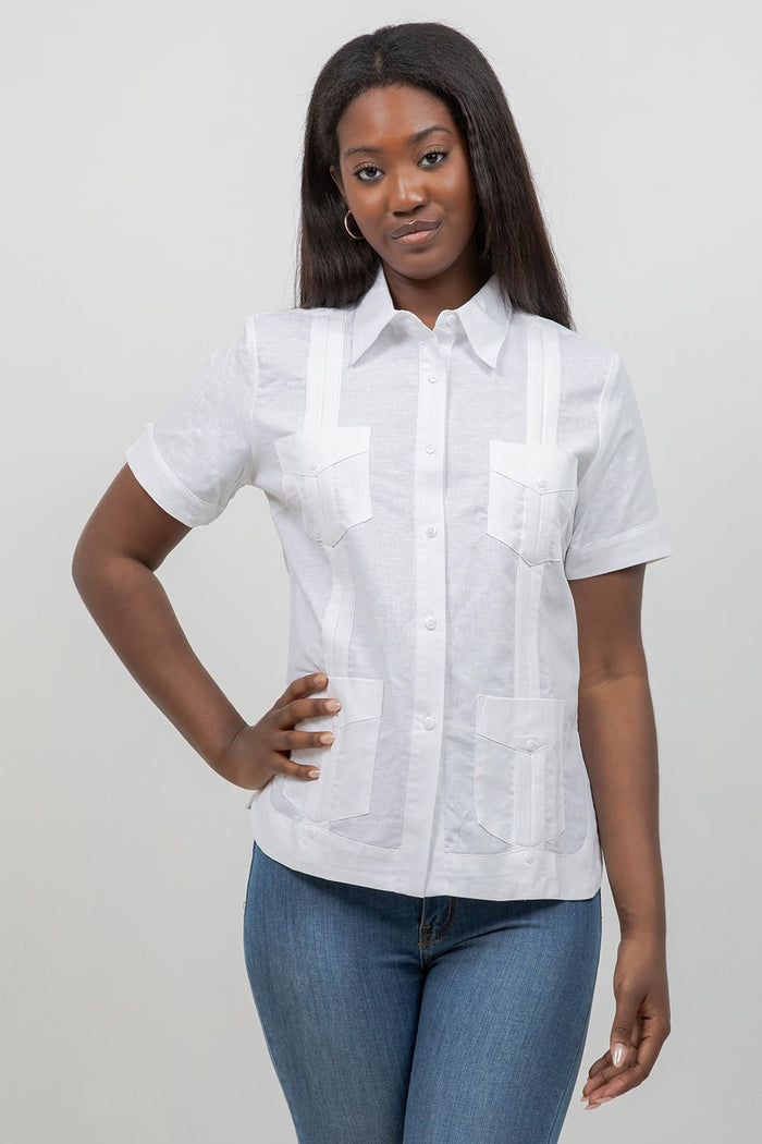 100% Linen Guayabera Shirt Short Sleeve 4 Pocket
