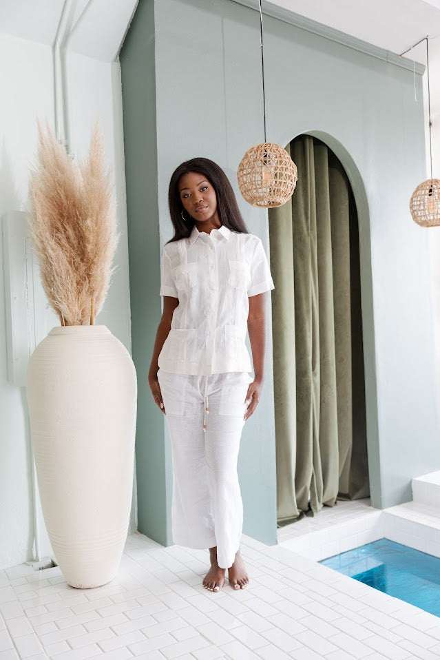 Mojito Women's 100% Linen Traditional 4 Pocket Short Sleeve Guayabera