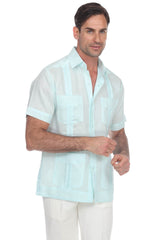 Guayabera de lino 100% de talla grande con cuatro bolsillos y manga corta