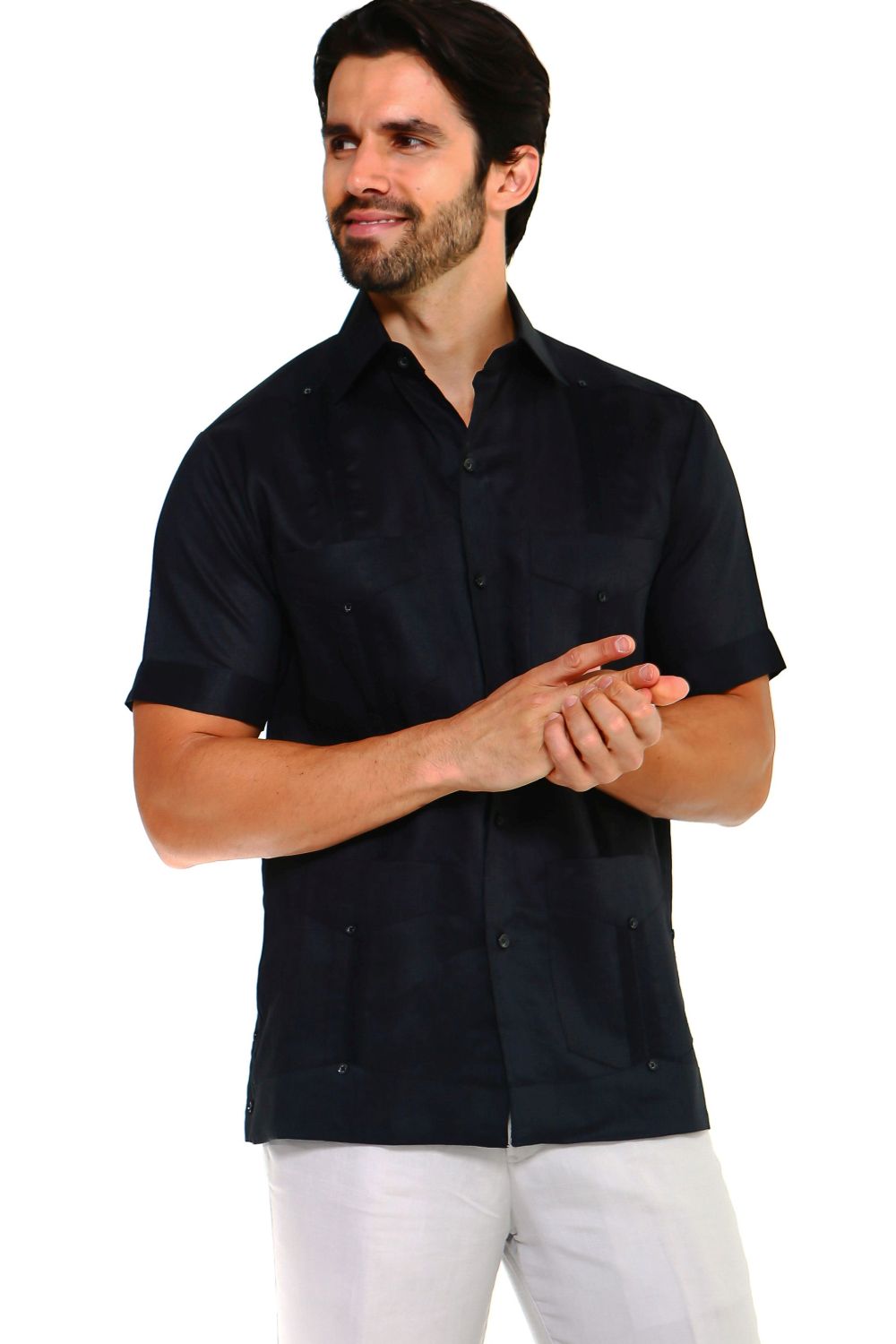 Camisa Guayabera Tradicional para Hombre Colección Mojito, Lino 100% Premium, Manga Corta, Diseño de 4 Bolsillos