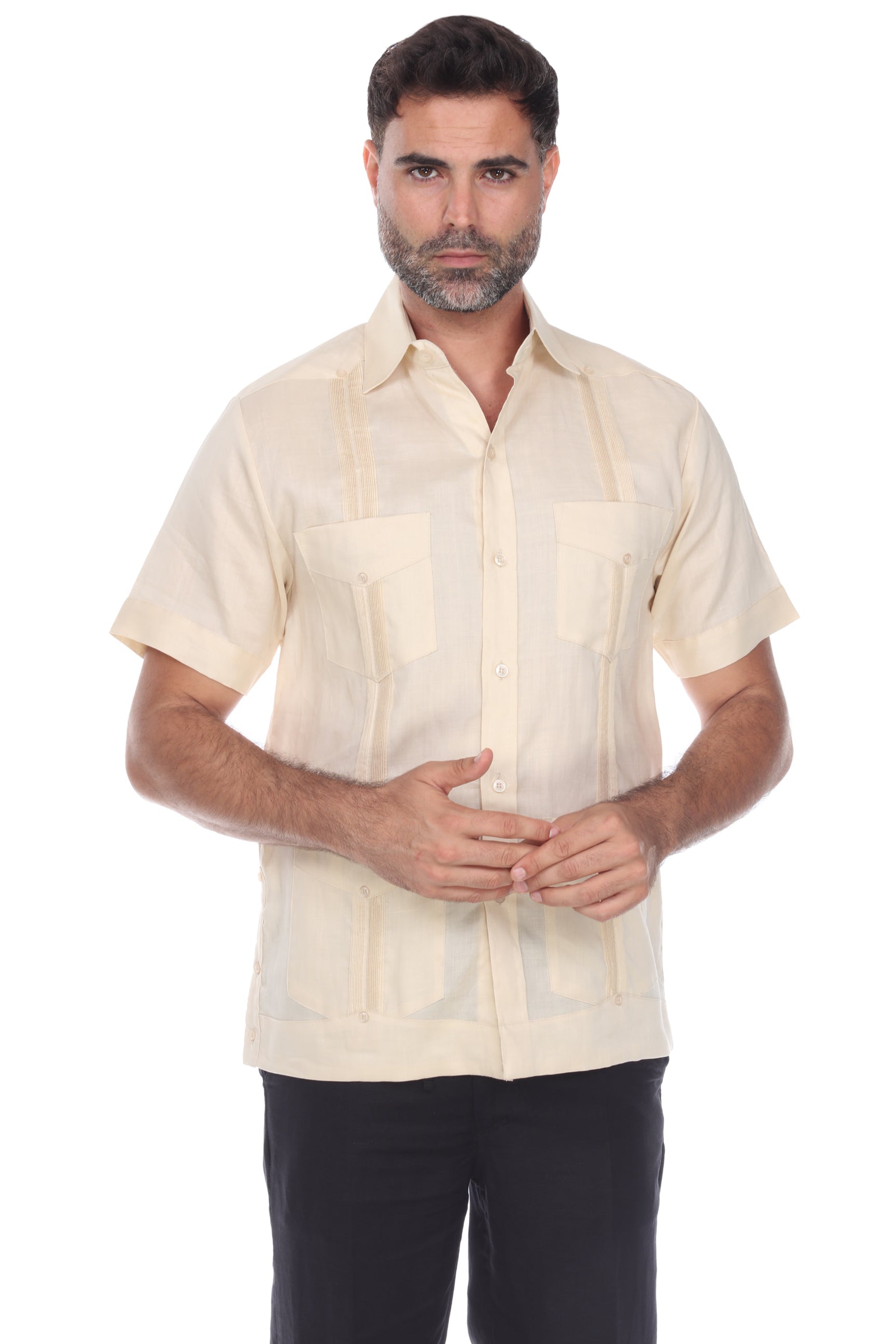 Mojito Men's Traditional Guayabera Shirt Premium 100% Linen Short Sleeve  4 Pocket  Design