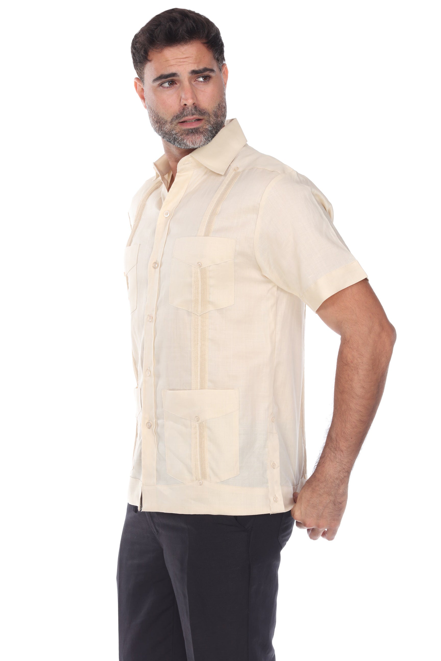 Mojito Men's Traditional Guayabera Shirt Premium 100% Linen Short Sleeve  4 Pocket  Design