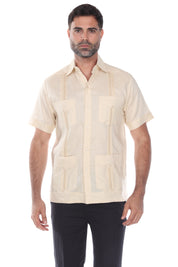Mojito Men's Traditional Guayabera Shirt Premium 100% Linen Short Sleeve  4 Pocket  Design