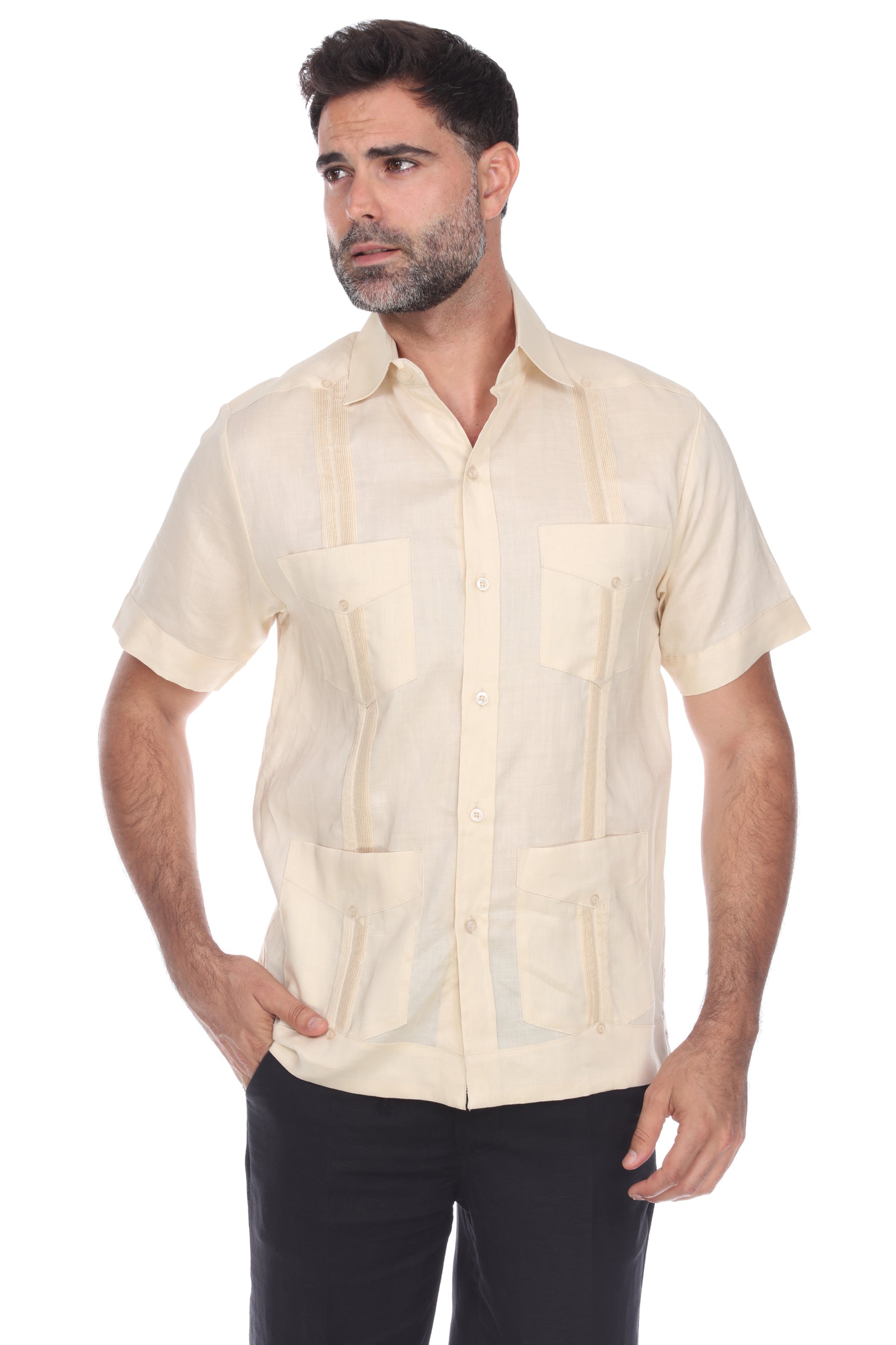 Mojito Men's Traditional Guayabera Shirt Premium 100% Linen Short Sleeve  4 Pocket  Design