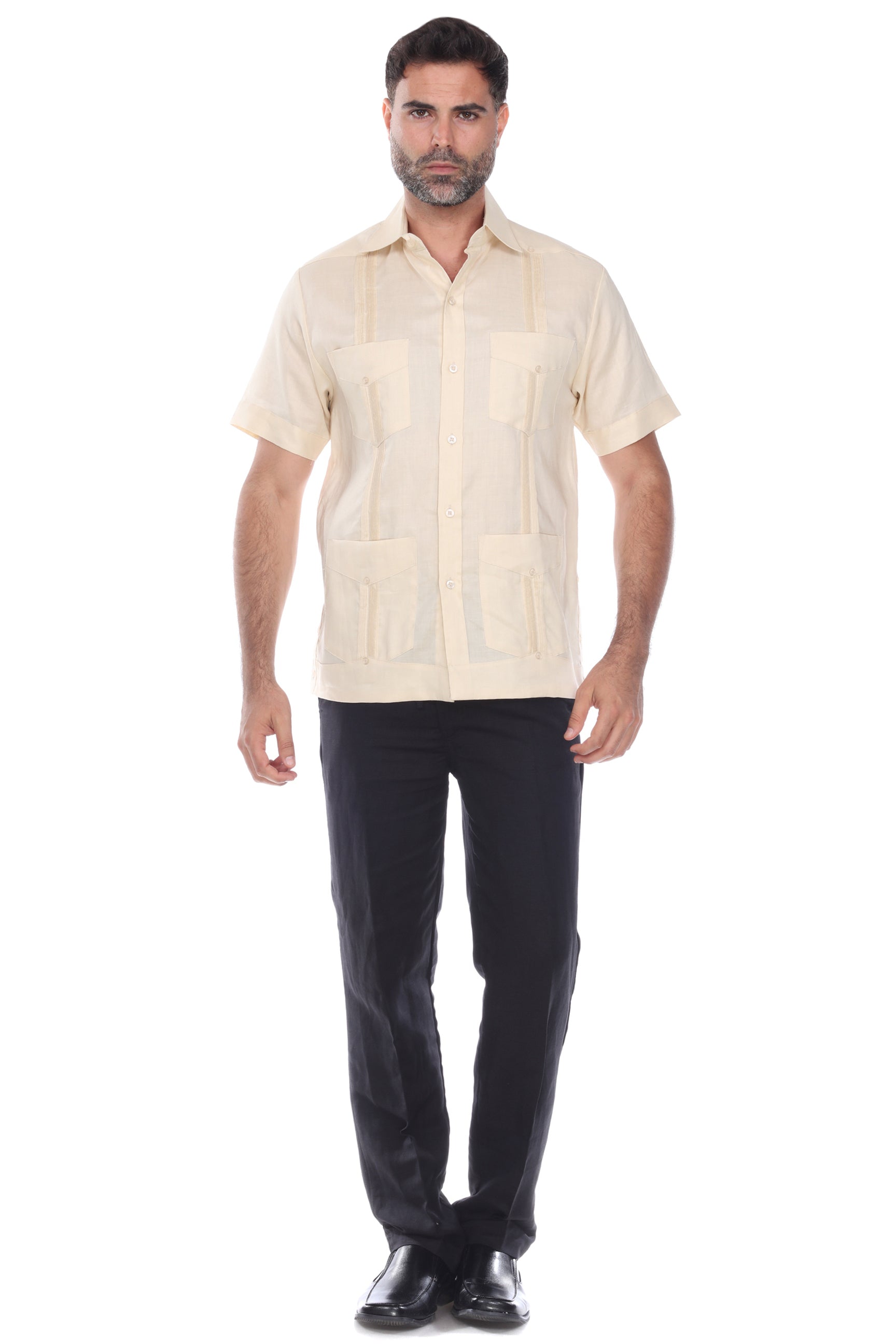 Mojito Men's Traditional Guayabera Shirt Premium 100% Linen Short Sleeve  4 Pocket  Design